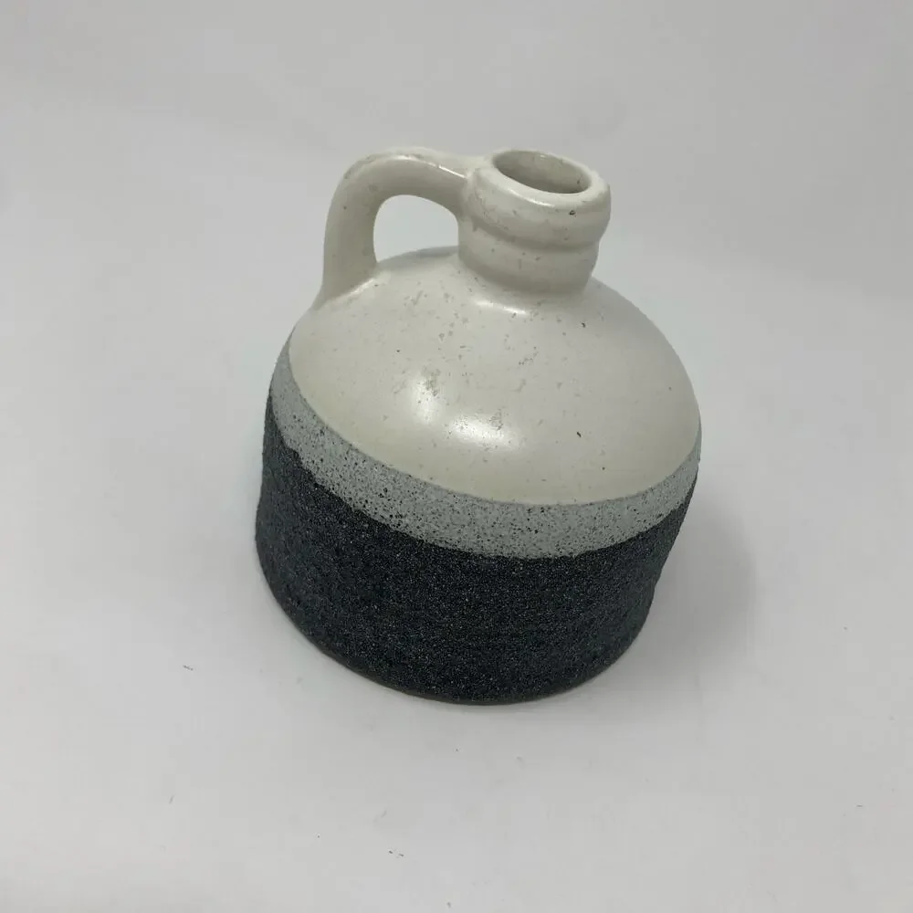 Small ceramic jug vase two-toned textured white gray